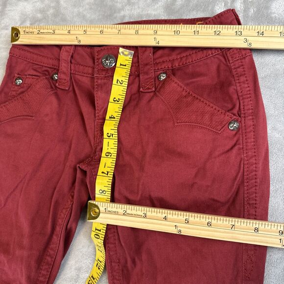 Rock Revival Holly Skinny Jeans Women 25 Maroon Low Rise Fleur De Lis Studded - Picture 2 of 10